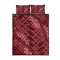 Maroon Aloha Hawaii Quilt Bed Set Hawaiian Kakau Ohia Lehua Lei - Polynesian Pride