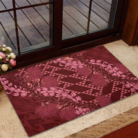 Maroon Aloha Hawaii Rubber Doormat Hawaiian Kakau Ohia Lehua Lei - Polynesian Pride