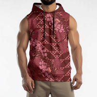 Maroon Aloha Hawaii Sleeveless Hoodie Hawaiian Kakau Ohia Lehua Lei - Polynesian Pride