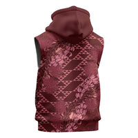 Maroon Aloha Hawaii Sleeveless Zip Hoodie Hawaiian Kakau Ohia Lehua Lei - Polynesian Pride