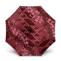 Maroon Aloha Hawaii Umbrella Hawaiian Kakau Ohia Lehua Lei - Polynesian Pride