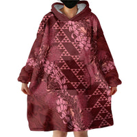 Maroon Aloha Hawaii Wearable Blanket Hoodie Hawaiian Kakau Ohia Lehua Lei - Polynesian Pride