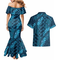 Naval Night Aloha Hawaii Couples Matching Mermaid Dress and Hawaiian Shirt Hawaiian Kakau Ohia Lehua Lei - Polynesian Pride