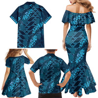 Naval Night Aloha Hawaii Family Matching Mermaid Dress and Hawaiian Shirt Hawaiian Kakau Ohia Lehua Lei - Polynesian Pride