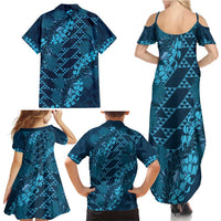 Naval Night Aloha Hawaii Family Matching Summer Maxi Dress and Hawaiian Shirt Hawaiian Kakau Ohia Lehua Lei - Polynesian Pride