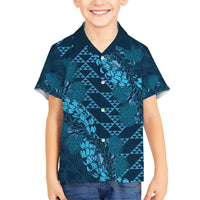 Naval Night Aloha Hawaii Kid Hawaiian Shirt Hawaiian Kakau Ohia Lehua Lei - Polynesian Pride