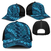 Naval Night Aloha Hawaii Mesh Trucker Cap Hawaiian Kakau Ohia Lehua Lei - Polynesian Pride