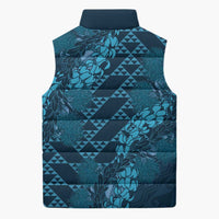 Naval Night Aloha Hawaii Sleeveless Puffer Jacket Hawaiian Kakau Ohia Lehua Lei - Polynesian Pride
