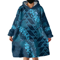 Naval Night Aloha Hawaii Wearable Blanket Hoodie Hawaiian Kakau Ohia Lehua Lei - Polynesian Pride