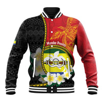 Personalised PNG Morobe Provins Baseball Jacket Papua New Guinea Plumeria Melanesian Pattern - Polynesian Pride