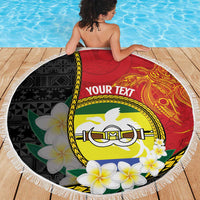Personalised PNG Morobe Provins Beach Blanket Papua New Guinea Plumeria Melanesian Pattern - Polynesian Pride