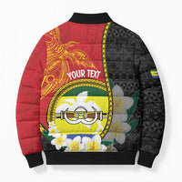 Personalised PNG Morobe Provins Bomber Puffer Jacket Papua New Guinea Plumeria Melanesian Pattern - Polynesian Pride