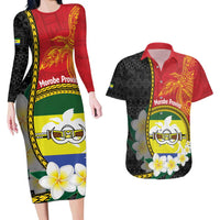 Personalised PNG Morobe Provins Couples Matching Long Sleeve Bodycon Dress and Hawaiian Shirt Papua New Guinea Plumeria Melanesian Pattern - Polynesian Pride