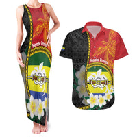 Personalised PNG Morobe Provins Couples Matching Tank Maxi Dress and Hawaiian Shirt Papua New Guinea Plumeria Melanesian Pattern - Polynesian Pride