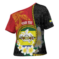 Personalised PNG Morobe Provins Cross Shoulder Shirt Papua New Guinea Plumeria Melanesian Pattern - Polynesian Pride