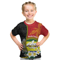 Personalised PNG Morobe Provins Kid T Shirt Papua New Guinea Plumeria Melanesian Pattern - Polynesian Pride