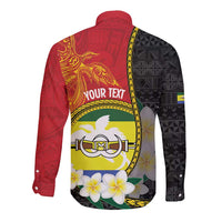 Personalised PNG Morobe Provins Long Sleeve Button Shirt Papua New Guinea Plumeria Melanesian Pattern - Polynesian Pride
