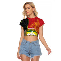 Personalised PNG Morobe Provins Raglan Cropped T Shirt Papua New Guinea Plumeria Melanesian Pattern - Polynesian Pride