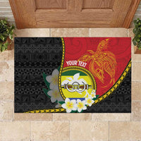 Personalised PNG Morobe Provins Rubber Doormat Papua New Guinea Plumeria Melanesian Pattern - Polynesian Pride