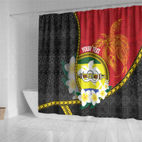 Personalised PNG Morobe Provins Shower Curtain Papua New Guinea Plumeria Melanesian Pattern - Polynesian Pride