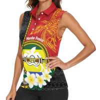 Personalised PNG Morobe Provins Women Sleeveless Polo Shirt Papua New Guinea Plumeria Melanesian Pattern - Polynesian Pride