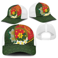 PNG Isten Hailans Provins Mesh Trucker Cap Papua New Guinea Plumeria Melanesian Pattern - Polynesian Pride