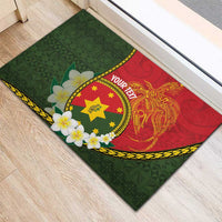Personalised PNG Isten Hailans Provins Rubber Doormat Papua New Guinea Plumeria Melanesian Pattern - Polynesian Pride