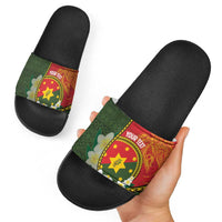 Personalised PNG Isten Hailans Provins Slide Sandals Papua New Guinea Plumeria Melanesian Pattern - Polynesian Pride