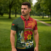 Personalised PNG Isten Hailans Provins Zipper Polo Shirt Papua New Guinea Plumeria Melanesian Pattern - Polynesian Pride