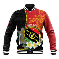 Personalised PNG Sauten Hailans Baseball Jacket Papua New Guinea Plumeria Melanesian Pattern - Polynesian Pride
