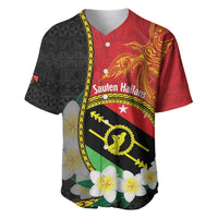 Personalised PNG Sauten Hailans Baseball Jersey Papua New Guinea Plumeria Melanesian Pattern - Polynesian Pride