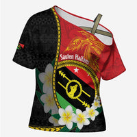 Personalised PNG Sauten Hailans Cross Shoulder Shirt Papua New Guinea Plumeria Melanesian Pattern - Polynesian Pride
