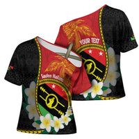 Personalised PNG Sauten Hailans Cross Shoulder Shirt Papua New Guinea Plumeria Melanesian Pattern - Polynesian Pride