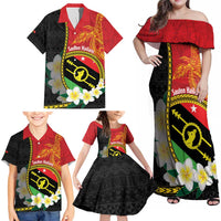 Personalised PNG Sauten Hailans Family Matching Off Shoulder Maxi Dress and Hawaiian Shirt Papua New Guinea Plumeria Melanesian Pattern - Polynesian Pride