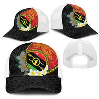 PNG Sauten Hailans Mesh Trucker Cap Papua New Guinea Plumeria Melanesian Pattern - Polynesian Pride