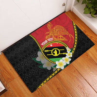 Personalised PNG Sauten Hailans Rubber Doormat Papua New Guinea Plumeria Melanesian Pattern - Polynesian Pride