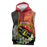 Personalised PNG Sauten Hailans Sleeveless Zip Hoodie Papua New Guinea Plumeria Melanesian Pattern - Polynesian Pride