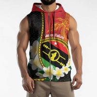 Personalised PNG Sauten Hailans Sleeveless Zip Hoodie Papua New Guinea Plumeria Melanesian Pattern - Polynesian Pride