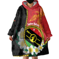 Personalised PNG Sauten Hailans Wearable Blanket Hoodie Papua New Guinea Plumeria Melanesian Pattern - Polynesian Pride