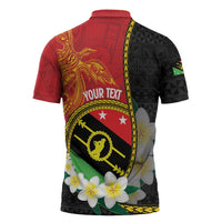 Personalised PNG Sauten Hailans Zipper Polo Shirt Papua New Guinea Plumeria Melanesian Pattern - Polynesian Pride
