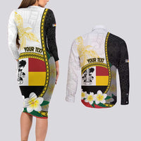 Personalised PNG Madang Provins Couples Matching Long Sleeve Bodycon Dress and Long Sleeve Button Shirt Papua New Guinea Plumeria Melanesian Pattern - Polynesian Pride