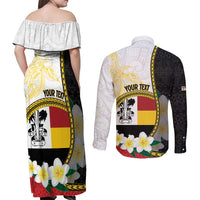 Personalised PNG Madang Provins Couples Matching Off Shoulder Maxi Dress and Long Sleeve Button Shirt Papua New Guinea Plumeria Melanesian Pattern - Polynesian Pride