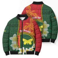 Personalised PNG Oro Provins Bomber Puffer Jacket Papua New Guinea Plumeria Melanesian Pattern - Polynesian Pride