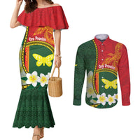 Personalised PNG Oro Provins Couples Matching Mermaid Dress and Long Sleeve Button Shirt Papua New Guinea Plumeria Melanesian Pattern - Polynesian Pride