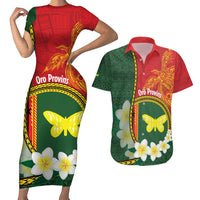 Personalised PNG Oro Provins Couples Matching Short Sleeve Bodycon Dress and Hawaiian Shirt Papua New Guinea Plumeria Melanesian Pattern - Polynesian Pride