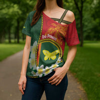 Personalised PNG Oro Provins Cross Shoulder Shirt Papua New Guinea Plumeria Melanesian Pattern - Polynesian Pride