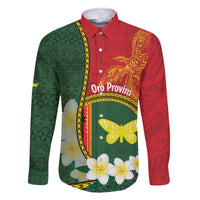 Personalised PNG Oro Provins Family Matching Off The Shoulder Long Sleeve Dress and Hawaiian Shirt Papua New Guinea Plumeria Melanesian Pattern - Polynesian Pride