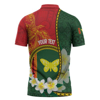 Personalised PNG Oro Provins Zipper Polo Shirt Papua New Guinea Plumeria Melanesian Pattern - Polynesian Pride