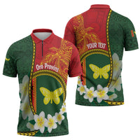 Personalised PNG Oro Provins Zipper Polo Shirt Papua New Guinea Plumeria Melanesian Pattern - Polynesian Pride