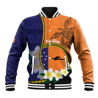 Personalised PNG Niu Ailan Baseball Jacket Papua New Guinea Plumeria Melanesian Pattern - Polynesian Pride